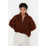 Trendyol Brown Zippered Knitwear Sweater Cene