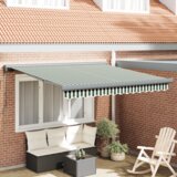 vidaXL Ročna retraktibilna tenda Zelena in bela 300x250 cm, Tenda nadomestna tkanina za okvir 3x2.5 m Zelena in bela | Shoptok.si