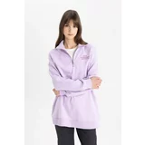 Defacto Regular Fit Thick Sweatshirt Fabric Polo Collar Slogan Pattern Sweat Tunic