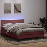 Box Spring krevet s madracem i LED ružičasti 140x220 cm baršun Cijene