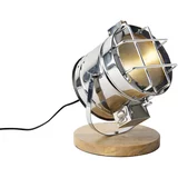 QAZQA Industrijska namizna svetilka iz jekla z lesom, nastavljiva - Shiny