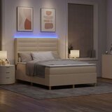Box Spring Postelja z Blazino in LED Krem 160x200 cm Tkanina, (22049611) Slike