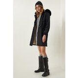  women's black hooded fur coat Cene