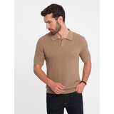 Ombre Men's cotton structured knit polo shirt - light brown | Eponuda.ba