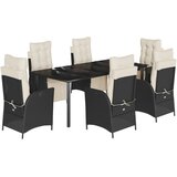  7-dijelni vrtni blagovaonski set s jastucima crni od poliratana Crna Dužina stola 200 cm | Shoptok.si