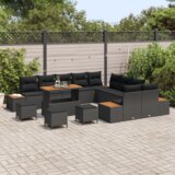 vidaXL 14-dijelni set vrtne sofe s jastučićima crni poli ratan akacija | shoptok.hr