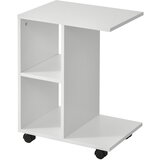 HOMCOM Dnevna miza C z dvema odprtima policama in štirimi vrtljivimi kolesci, iverna plošča, 45x35x58 cm, bela, (20755485) | Shoptok.si