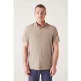 Avva Men's Mink Button Collar 100% Cotton Slim Short Sleeve Standard Fit Regular Cut Shirt Cene