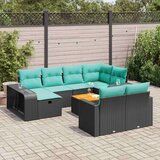  Vrtna garnitura - 11-dijelni set vrtnih sofa od poliratana s jastucima crni - Crna s drvenim stolom 6 | shoptok.hr