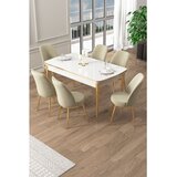Hanah home trpezarijski set Pale, sto na razvlačenje i 6 stolica, bela ploča, zlatne noge, krem tkanina Babyface | Eponuda.com