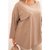 Kesi Włoski Women's Plus Size blouse with cotton, pocket and rolled-up sleeve fango | Shoptok.si