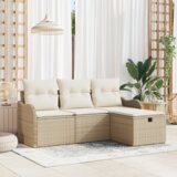vidaXL 4-delni vrtni kavčni set z blazinami - Bež poli ratan | Shoptok.si