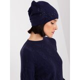 Fashion Hunters Navy blue knitted beanie with appliqué Cene
