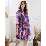 Resti Navy blue women's dress with print and frill | Shoptok.si