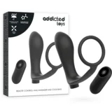 Addicted Toys PENIS RING WITH REMOTE CONTROL ANAL PLUG BLACK RECHARGEABLE