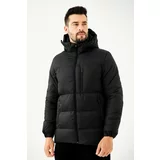 River Club Men's Black Thick Lined Inflatable Winter Coat with a Hooded Water and Windproof.