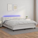 The Living Store Box spring postelja z vzmetnico LED bela 160x200cm umetno usnje - Box Spring Postelja, (21521032) Cene