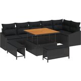 vidaXL Set od 9 Dijelova Vrtne Soffe s Jastučićima Crna Poliratan Akacija, 2-Sjedna Vrtna Sofa s Jastučićima Crna Poliratan, Set od 3 Dijela Vrtne Trpeze s Jastučićima Crna Poliratan Akacija Cijene