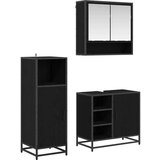 vidaXL Komplet pohištva za kopalnico s polico 3 pcs Črna Orehovina | Shoptok.si