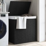 vidaXL Košara za perilo z 2 predelkoma črna 53x35x57 cm poli ratan Cene