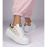 Gemre White sneakers with gold insert and studs Urlana | Shoptok.si