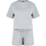 Trendyol Gray Cotton Pocket Detailed Knitted Pajamas Set Cene