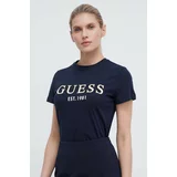 Guess Bombažna kratka majica ženski, mornarsko modra barva