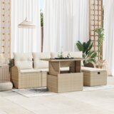  Set od 6 komada vrtnog sofa s jastučićima bež poli ratan | shoptok.hr