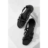 Answear Lab Usnjeni sandali ženski, črna barva
