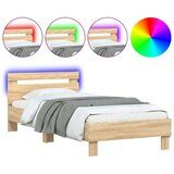 vidaXL Posteljni okvir z vzglavjem in LED sonoma hrast 90x200 cm | Shoptok.si