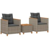  3-dijelni bistro set s jastucima poliratan i drvo bagrema sivi | Eponuda.com