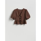 Reserved Bluza od mješavine lana - smeđi Cijene