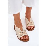 EVENTO Women Sandals Flat Heel With Golden Decoration Beige Amelira | Shoptok.si