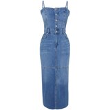 Trendyol Blue Strappy Denim Maxi Dress Cene