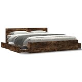 vidaXL Posteljni okvir z vzglavjem dimljen hrast 180x200 cm inž. les, (21303426) | Shoptok.si