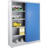eurokraft pro Omara z drsnimi vrati, višina 1950 mm, s sredinsko predelno steno in 2 x 4 policami, širina 1500 mm, globina 420 mm, vrata svetlo modra | Shoptok.si