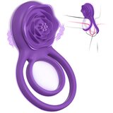 SuperLove Vibrating Cock Ring with Rose Clitoral Stimulator Purple u