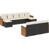  10-dijelni set vrtnih sofa s jastucima crni od poliratana Slike