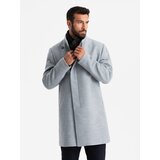 Ombre Men's coat with high collar and asymmetrical fastening - grey melange | shoptok.hr
