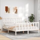 The Living Store Posteljni okvir z vzglavjem bel trden les - Posteljni Okvir, (21531360) | Shoptok.si