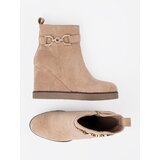 Shelvt Beige wedge boots with a decorative buckle | Shoptok.si