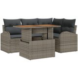 vidaXL Vrtni kavč set Set 5 Siva Poli ratan, Jeklo, Tkanina, (22065321) Cene