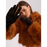 Fashion Hunters Black elegant gloves with knitted belt Cene