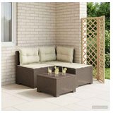 vidaXL Dvosjedni vrtni sofa s jastucima u ratan izgledu 3-sjedalo PP - Svjetlosiva Sofa + srednji + kutni s kremastim jastučićem i jast Cijene
