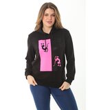 Şans Women's Plus Size Pink Stone And Print Detail Hooded Sweatshirt Cene