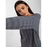 Fashion Hunters Dark gray loose classic sweater with a neckline Cene