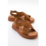 LuviShoes VOGG Women's Sandals with Tan Suede Genuine Leather cene