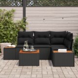 vidaXL 5 Delni set zunanjih kavčev s blazinami Črn poli ratan Acacia | Shoptok.si