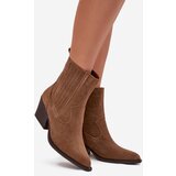 Boto Suede Cowboy Ankle Boots Women's Heeled Insulated Camel Dylira | Shoptok.si