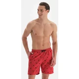 Dagi Men's Red Palm Embroidered Mid Shorts